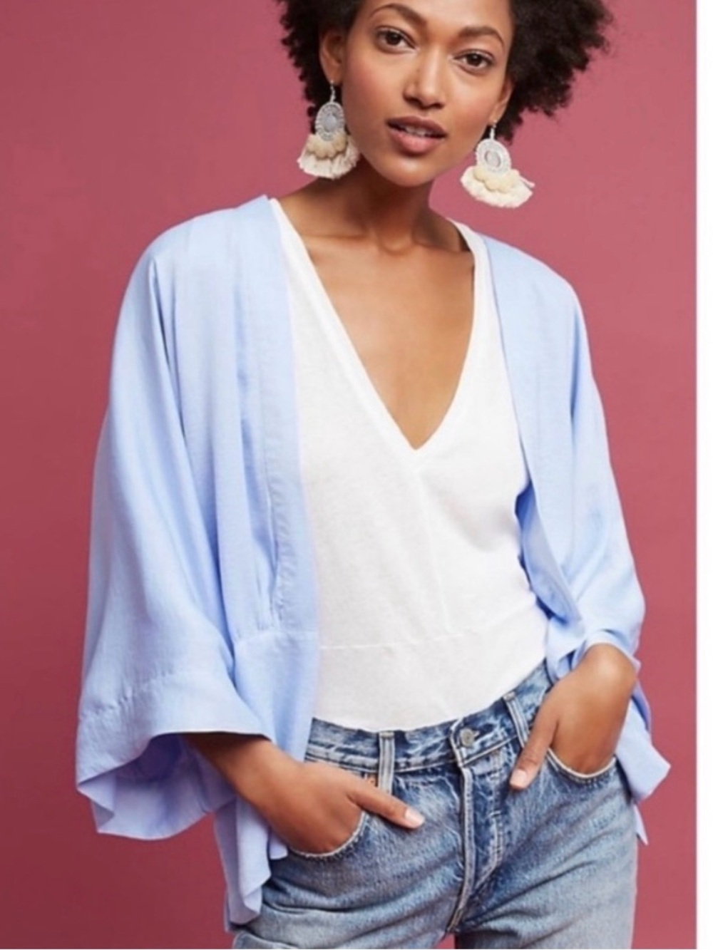 Anthropologie Floreat Violetta Kimono | Light Blue/Periwinkle